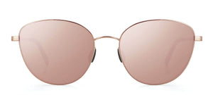 schmetterlingsförmige, rosé-goldene Titan-Sonnenbrille mit roségold verpiegelten Gläsern von Munic Eyewear